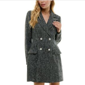 City Studios Juniors' Sequined Double-Breasted Jacket Dress - Black/whit